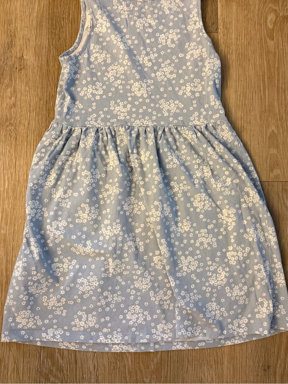 H&M Girl's Size 6X/7 Light Blue Tank Dress With White Floral Pattern